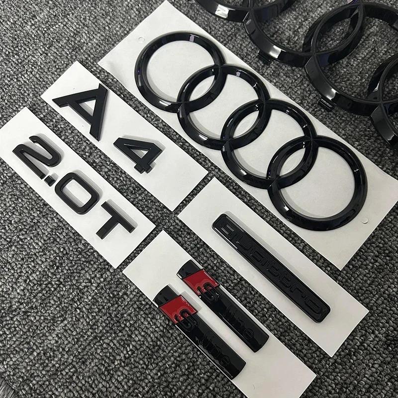 AUDI A4 4Ring logo ABS Black Car Hood Front Grill Rear Trunk Emblem Sticker A4 Mark Quarrto 2.0T Sline Emblem For A4 2008-2017