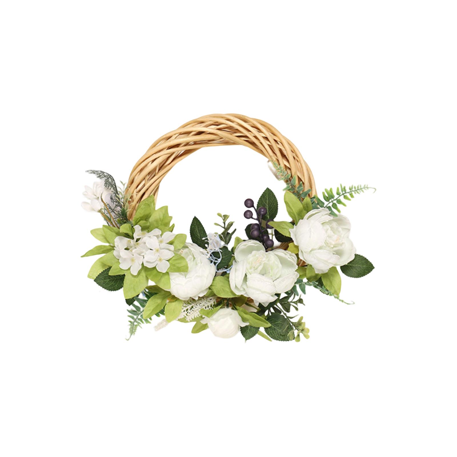 

45cm Simulated Peony Wreath Wisteria For Home Decor, Hanging Flower Wreath, Spring/Summer Green Plant Wreath, Simulated Blueberry Berry Pendant One Size