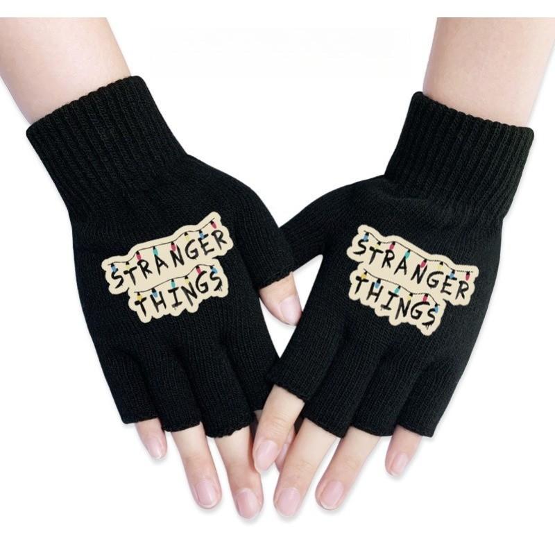 Stranger Printed Cotton Autumn Winter Warm Knitted Touch Gloves Fingerless Gloves