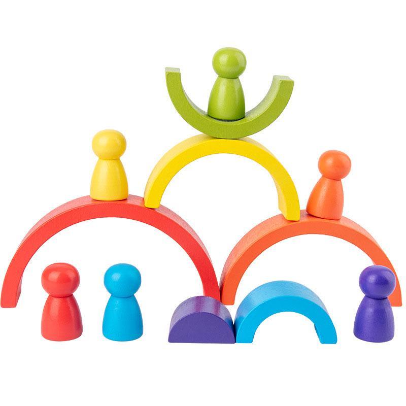1 stücke Regenbogen Holz Baby Spielzeug Montessori Kreative Regenbogen Bausteine Holz Jenga Spiel Frühen Pädagogisches Spielzeug für Kinder