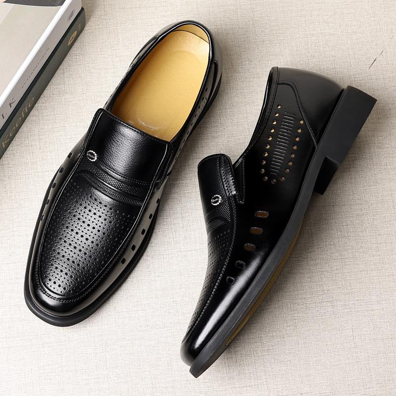 Leather shoes men's large size foot cover men's formal shoes breathable casual middle-aged one-pedal father shoes 2025