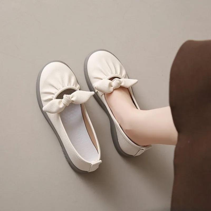 Fashion Low Heel Elegant With Bow Shoes for Women Office Slip-on Leather Casual Beau Today Chic Quick Delivery Young Popular Woman Flats