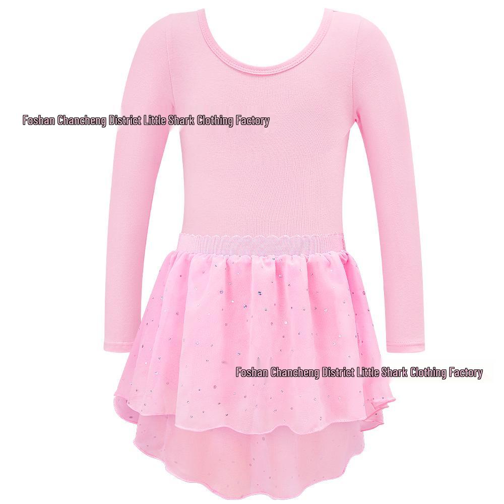 Conjunto de Gimnasia para Niñas de Manga Larga con Falda de Lentejuelas - Dos Piezas con Correas Cruzadas Múltiples