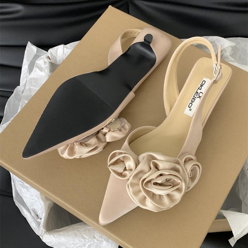 Summer Women Heels Shoes Flower Wedding Shoes Pointed Toe Low Heels Women Shoes Elegant Office Shoes Women Pumps Women Sweet Sandals