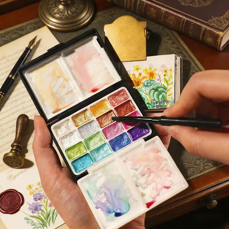 32 colors Mini Portable Watercolor Paints Set, Watercolor Painting Set With Mini Palette, Perfect For Artists To Create Anytime