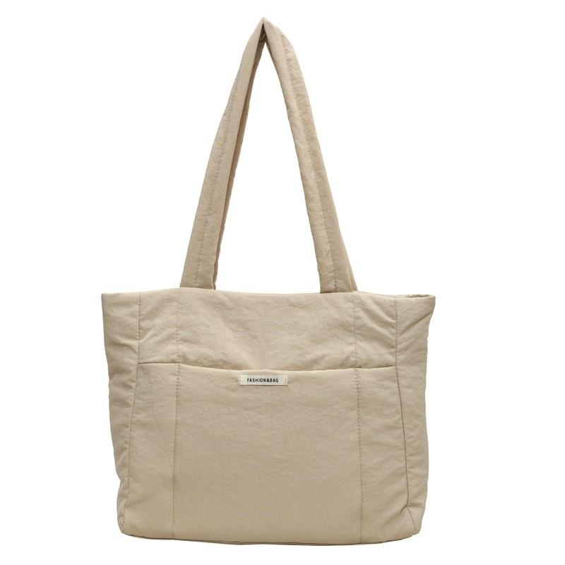 Minimalist Nylon Canvas Tote With Inner Zipper Storage For Casual Office Use