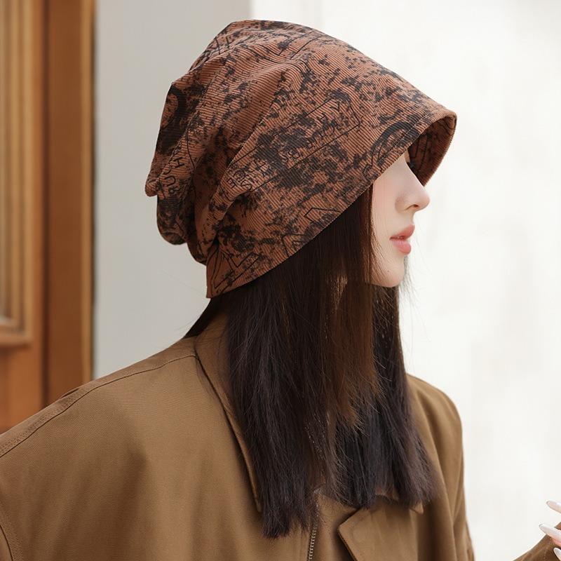 Spring and Autumn New Printed Stacking Hat Windproof Face Small Baotou Hat Warm Cold Hat Casual Versatile Hat Women