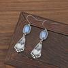Vintage Waterdrop Round Inlaid Blue Stone Earrings Geometric Creativity Silver Color Dangle Earrings for Women Jewelry