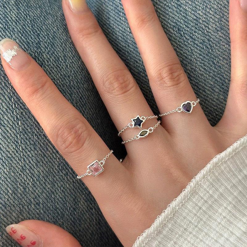 Colorful Stone Pull Chain Ring - Women's Fashionable, Trendy Statement Piece