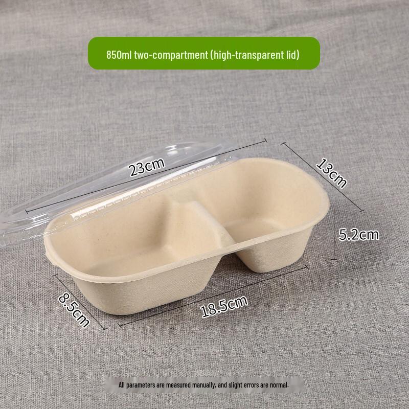 Hanyou 850ml Double-Compartment Biodegradable Meal Prep Containers