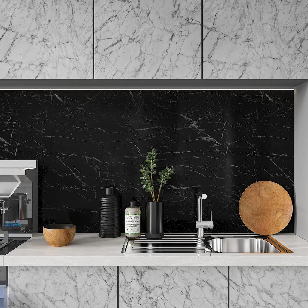 CHIHUT Peelable Wallpaper, Wall Sticker, Marble, 45cm X 600cm, Black, Strong Adhesive, Waterproof, Oil-Resistant, Heat-Resistant, Thick, DIY, Nordic S