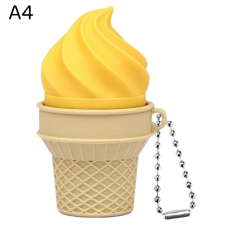 Anti-Stress Ice Cream Cone Keychain 1Pcs Soft Calming Finger Button Fidget Toy for Office Workers Anxiety Relief