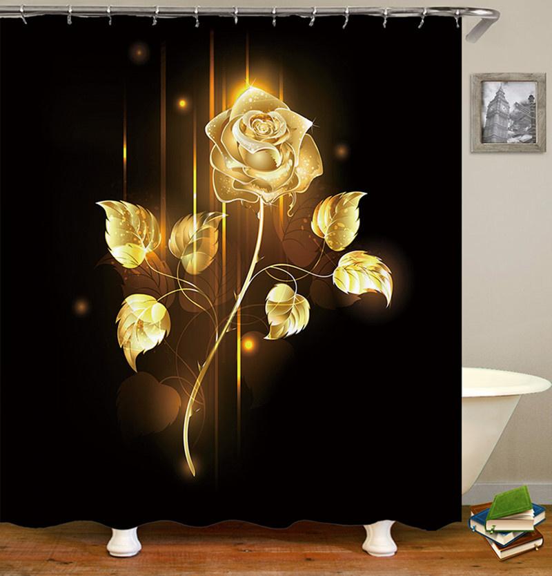 3D Rose Flower Shower Curtain Set Non-Slip Rugs Bath Mat Toilet Lid Cover and 12 Hooks Waterproof Polyester Bathroom Decor