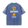 Vintage Washed Black Ferrari F1 Racing T Shirt Oversized Short Sleeve Tee Retro Motorsport Sponsor Logo Print Casual Streetwear Loose Top