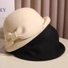 Face Looking Hepburn Style Curled Bow Hat for Women with Dome Temperament, Daughter In Law Style Wool Wool Fashion Hat