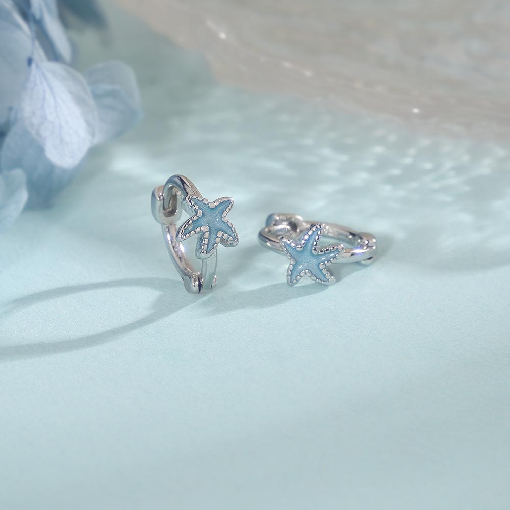 Blue Starfish Whitening Epoxy Ear Cuff – Pentagram Beach Vacation Style, Small and Exquisite Earrings.