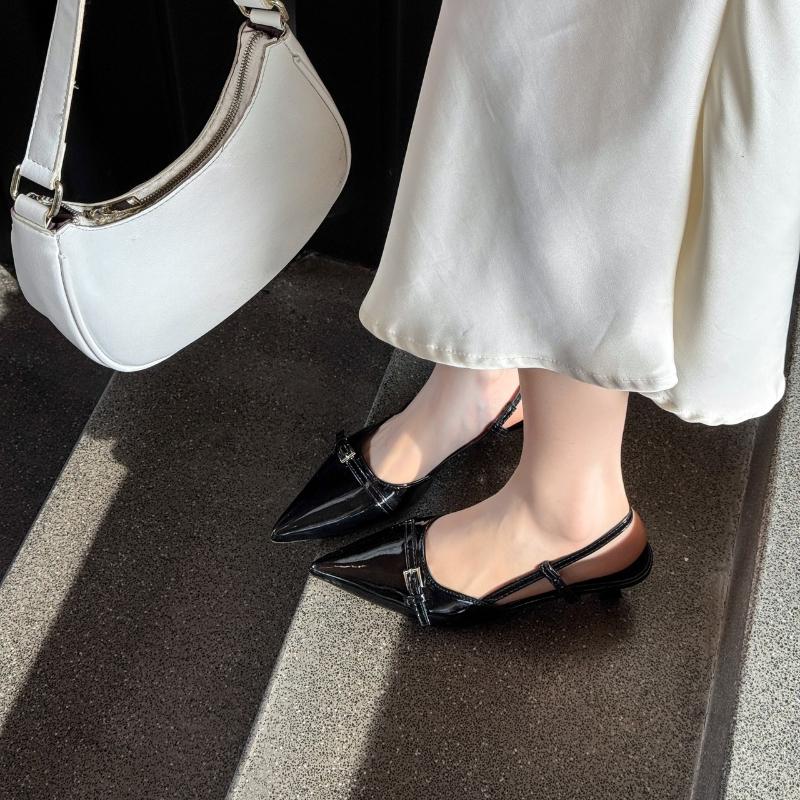 Fashion 2025 New Simple Patent Leather Leather Shoes Wine Retro Sandals Medium Heel Slingback Shoes Summer