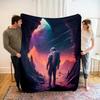 Astronaut Flannel Throw Blanket Galaxy Space Planet Pattern Blanket Lightweight Warm Super Soft for Bed Sofa Couch Travel Decor