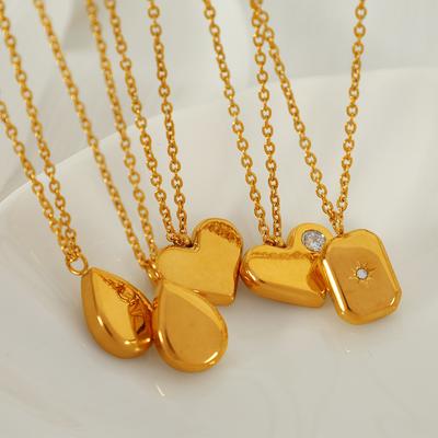 Geometric Square Water Drop Octagram Zircon Clavicle Chain Titanium Steel Plated 18K Gold Women's Necklace