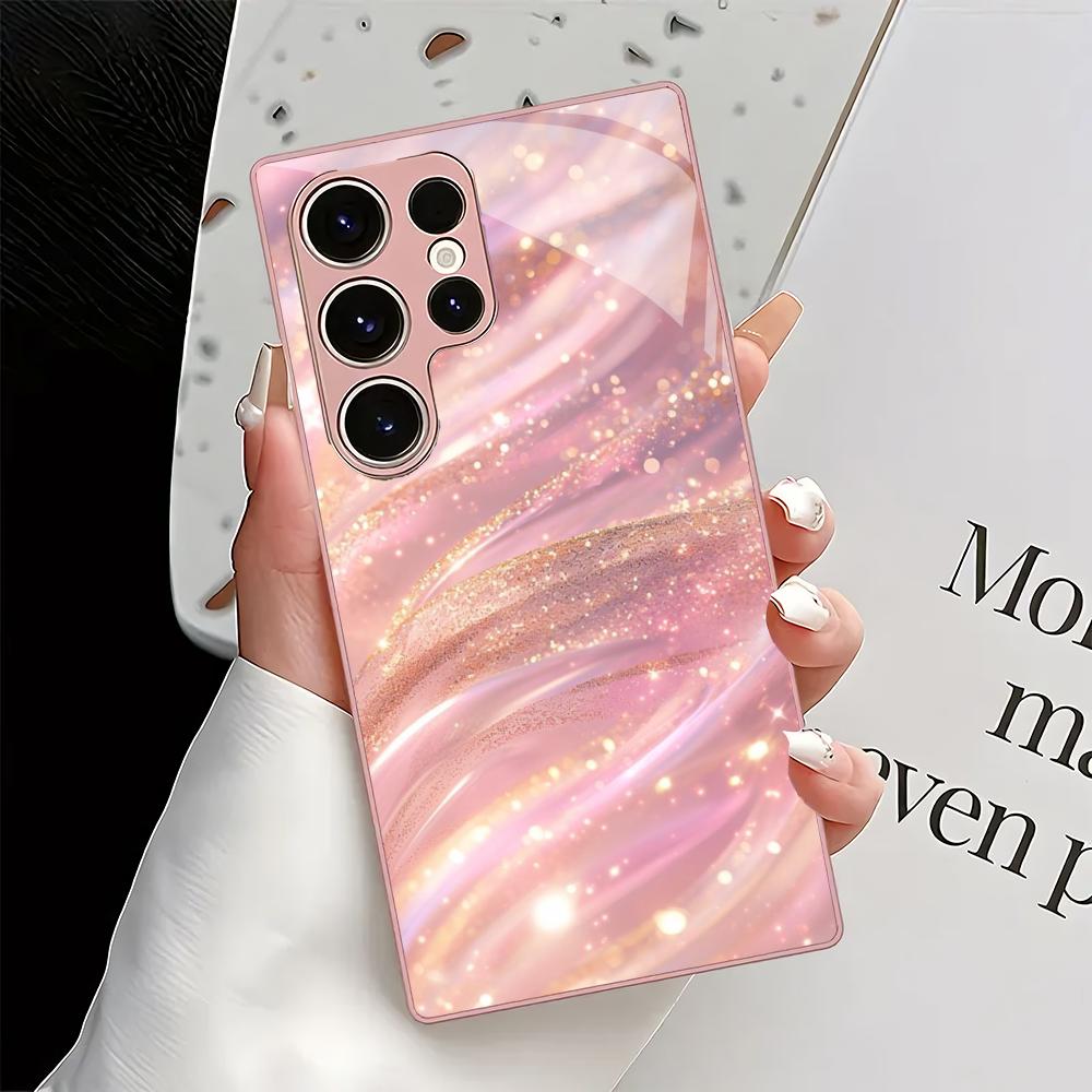Rosa gemustertes Glas-Handyhülle geeignet für Samsung Galaxy S26 S25 S24 S23 S22 S20 FE/Ultra/Plus stoßfeste Rückabdeckung
