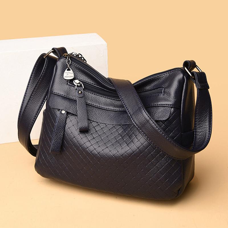 Middle-aged Handbag Embossed Diamond Pattern Shoulder Bag 2025 New Multi-layer Soft Leather Solid Color Large-capacity Multi-pocket Crossbody Bag