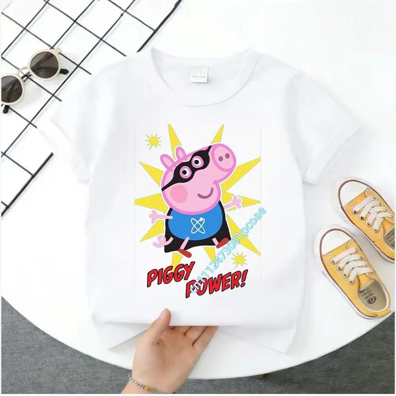 Peppa Pig children's Polyester short-sleeved boys' sports shirt and girls' casual top, 2026 summer T-shirt with cartoon print