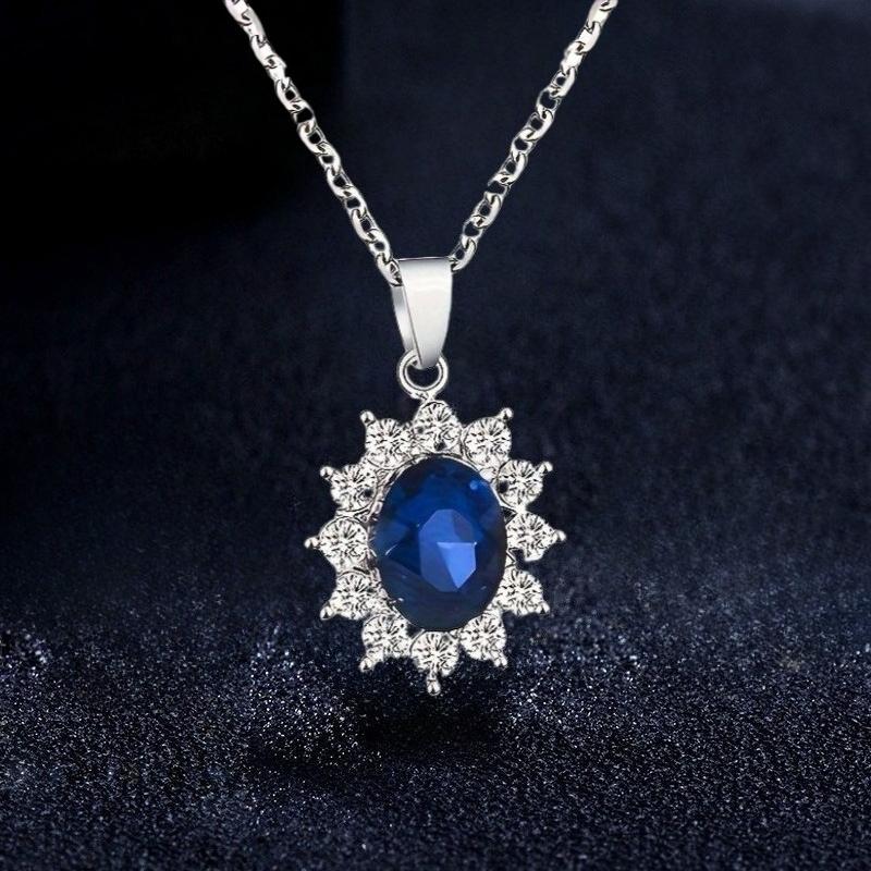 S925 Silver 3-piece Set of Water Drop-shaped Necklace and Earrings Jewelry Set, Ocean Blue Moissanite Set, Luxurious and Exquisite Jewelry