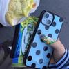 Korean Style Polka Dot iPhone 17 Case, Blue with Black Frame, Compatible with 16 Pro Max, 13, 11 