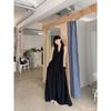 Relaxed Feeling Lazy Set Black Hanging Neck Sleeveless Vest Women Summer Loose Drape Wide Leg Pants Trousers Two-piece Set