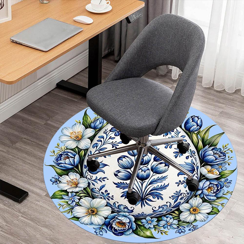 

1pc Floral Patterns Egg Round Chair mat Area Rug - Non-Slip, Floor Mat for Office, Bedroom, and Indoor Decor -1002231 80cm by 80cm