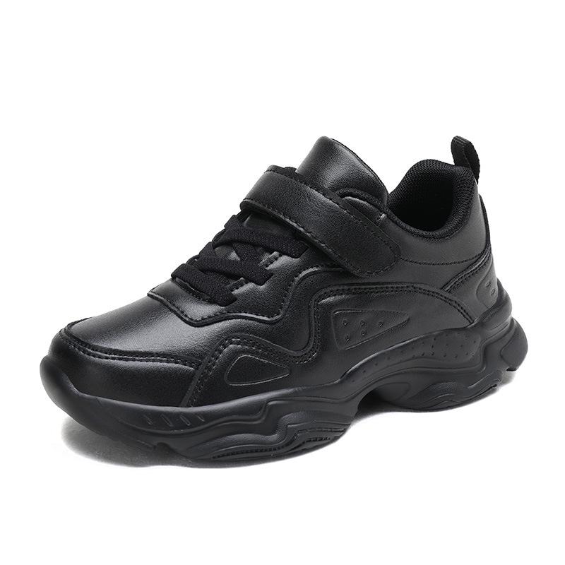 Children's White and Black Sports Shoes - Winter Leather for Boys & Spring/Fall Mesh for Girls