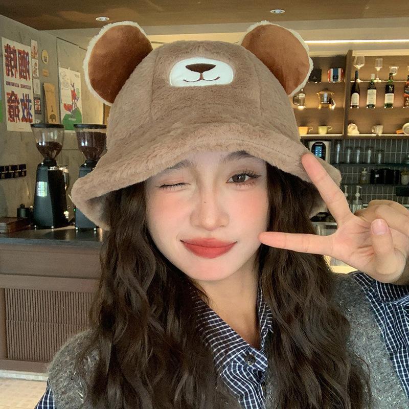New Thick Plush Ears Puppy Fisherman Hat Warm Ear Protection Cold Basin Hat Cute Little Face Showing Hat for Women