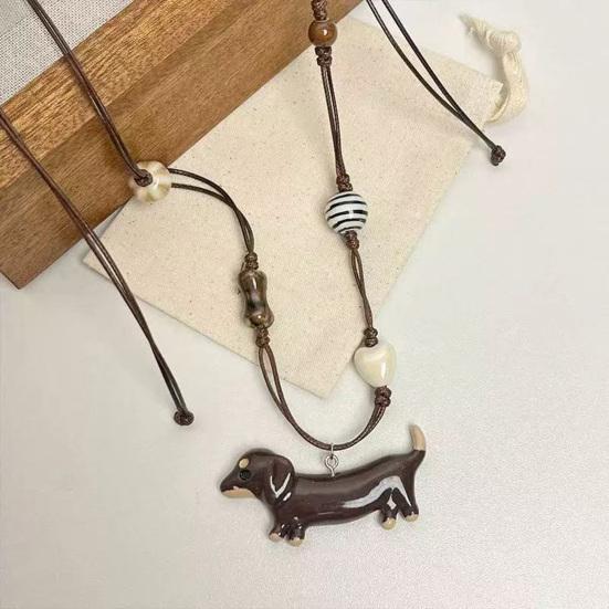 Dachshund Pendant Necklace Ceramic Mini Dog Charm Necklace Girls Retro Necklace Gift for Dog Lovers Birthday Anniversary