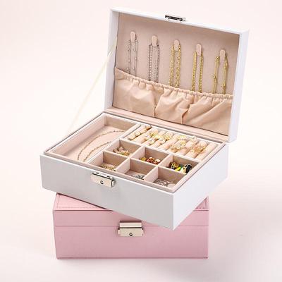 Doppelschichtige Schmuckaufbewahrungsbox aus Leder: Große Kapazität für Ringe, Ohrringe, Halsketten und Haarschmuck