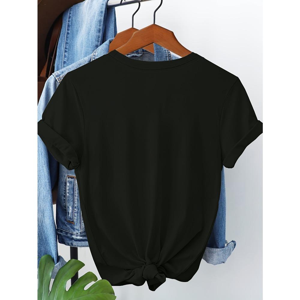 Graphic Tee Women's Casual Short Sleeve T-Shirt Cartoon Cute Rabbit Butterfly Graphic Print Round Neck Summer Woman Clothing