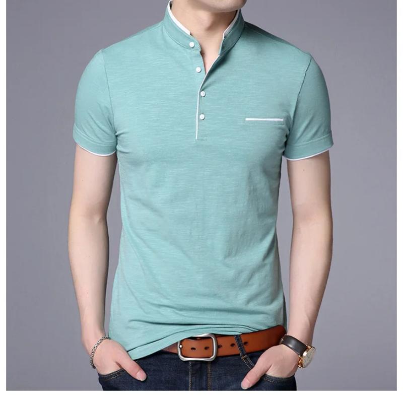 Men's Polo Shirt Short Sleeve Solid Color Polo Shirt Men's Fashion Standing Collar Masculina Casual Cotton Top Plus Size M-4XL