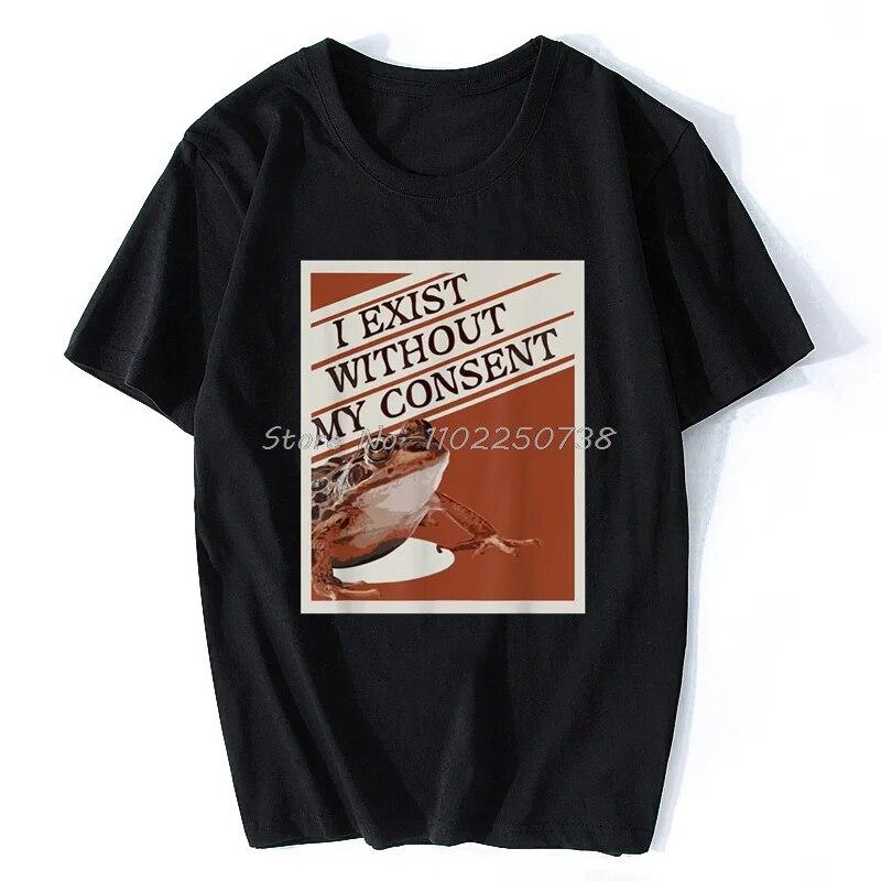 Esisto Senza il Mio Consenso Rana Divertente Meme Surreale Io IRL T-Shirt Top Magliette Stampa Prevalente Cotone Unisex Magliette Casual