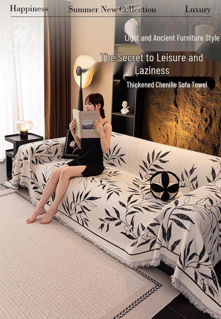 Chenille All-Season Universal Sofa Cover - Anti-Scratch, One-Piece Full Cover Blanket Cushion