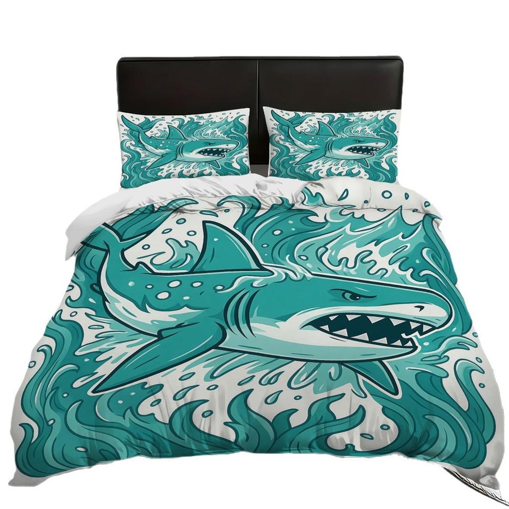 Shark Bedding Set 2/3 Piece Sea Life Print Microfiber Duvet Cover with Zipper Pillowcase, Bedroom Decoration Gift for Boys