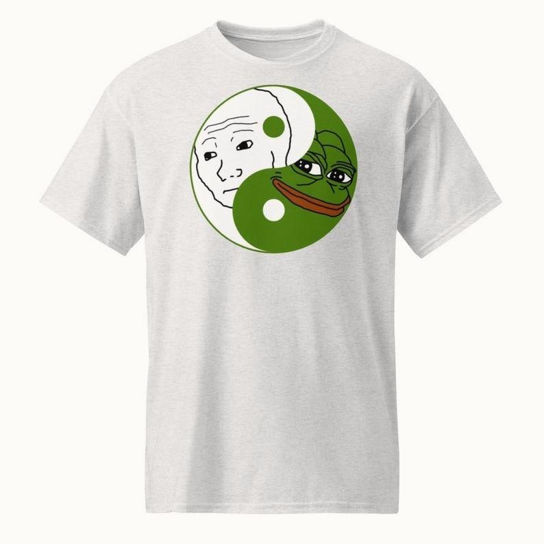 Funny Pepe The Frog and Wojak Yin Yang Meme Print T-shirt Summer Fashion Casual Comfortable Soft Cotton Unisex Tees Streetwear