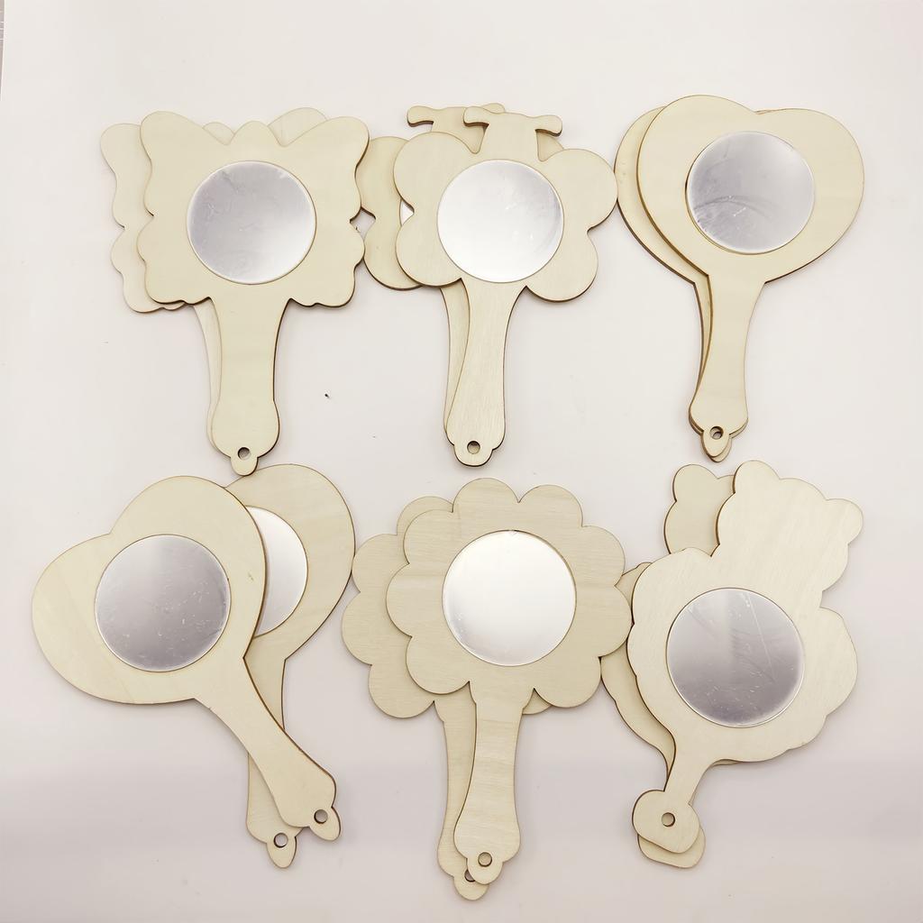 Wooden blank doodle mirror with adhesive wooden plaque — ideal for art class, DIY painting, princess-themed décor, and creative