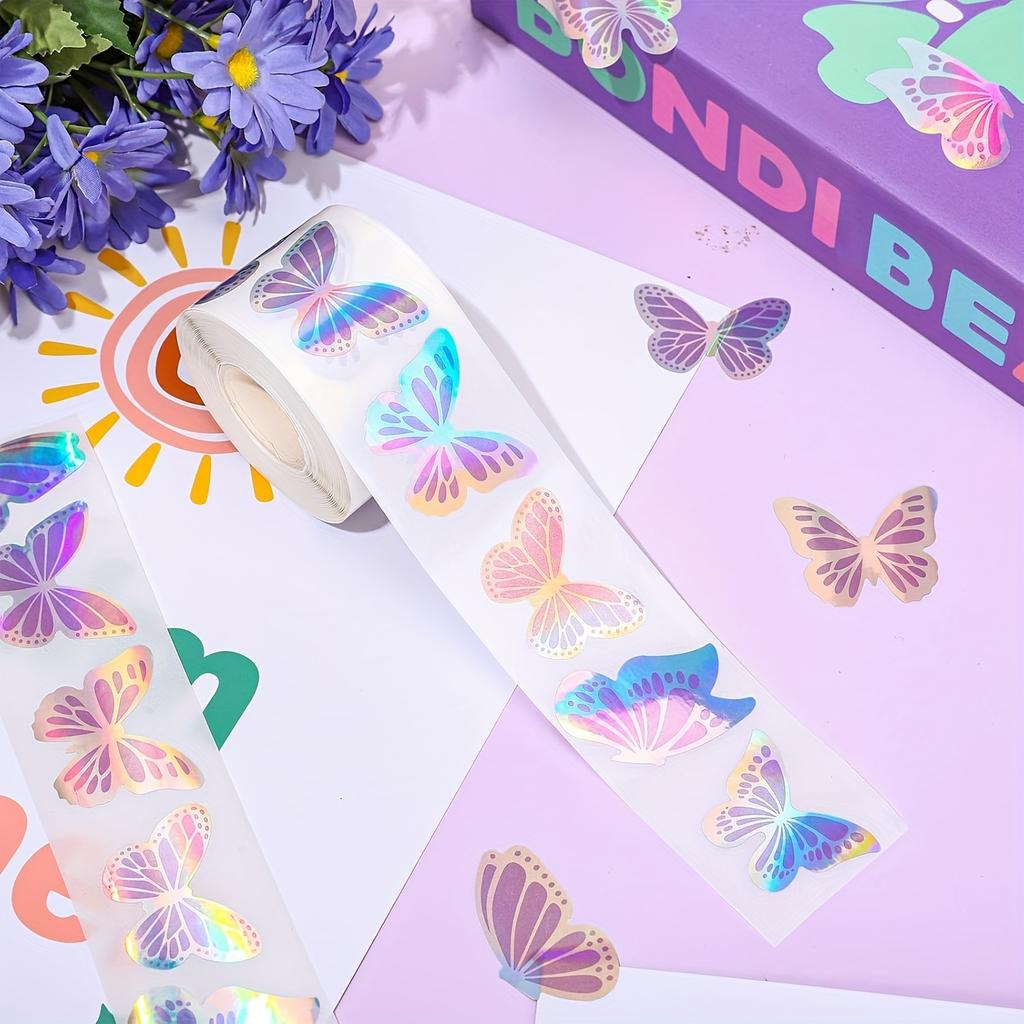 100-500pcs Laser Butterfly Stickers Cute Gift Box Thank you Stickers  Packaging Decoration Adhesive Lables Stationery Sticker