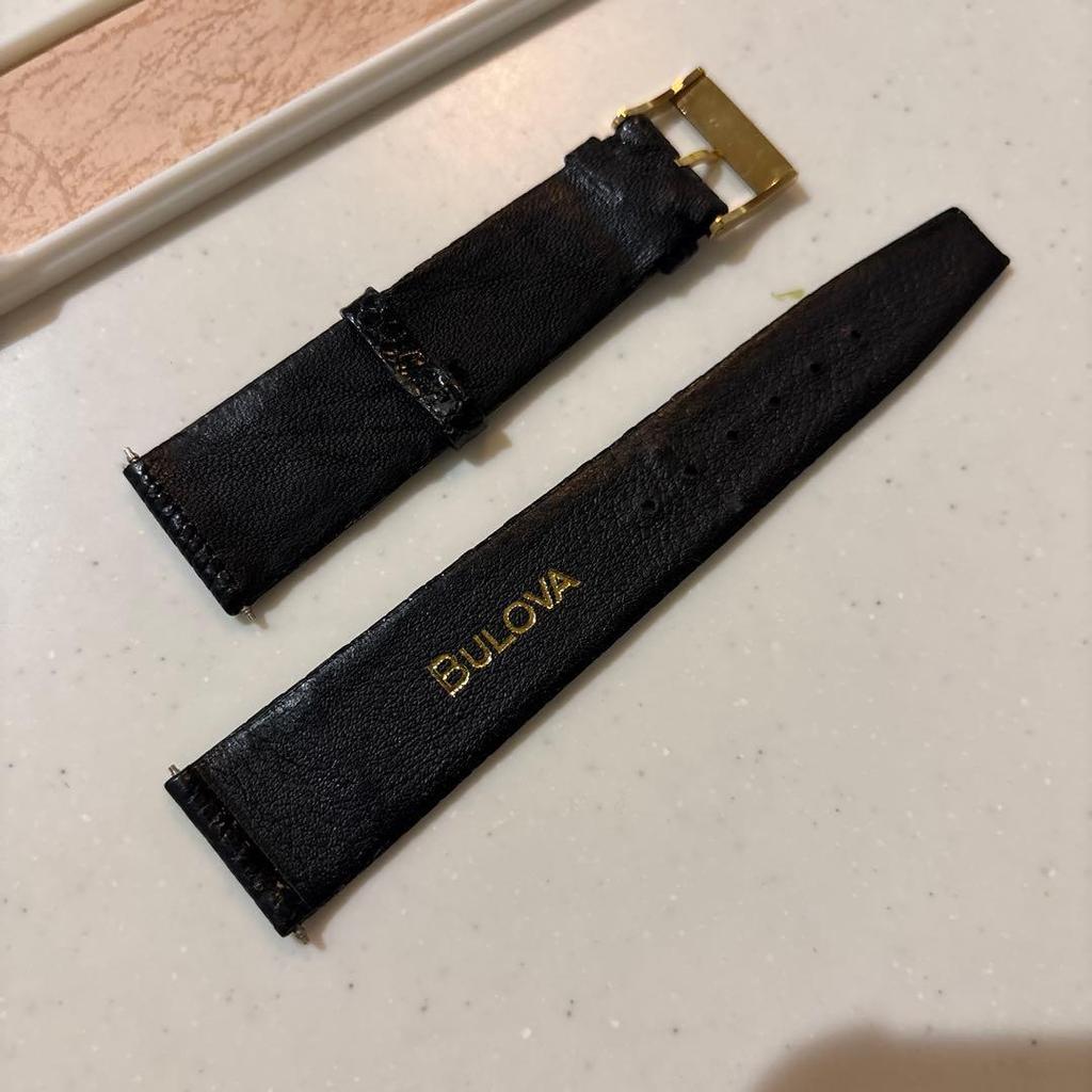 Used Vintage Bulova Watch Leather Band Strap Black