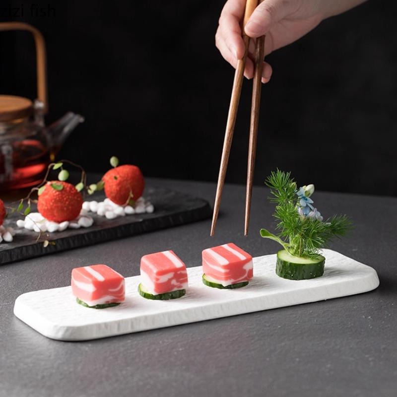 Stone Patterned Rectangular Flat Plate Sushi Plates Sashimi Plate Dining Plates Dim Sum Dish Fruit Dish Snack Bowl Dim Sum Dish