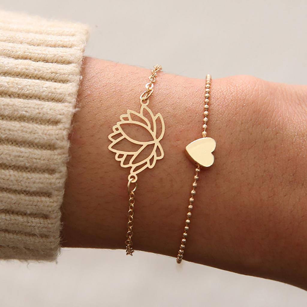 S Imple And Personalized Hollow L Otus Bracelet Fashion 2-piece Set