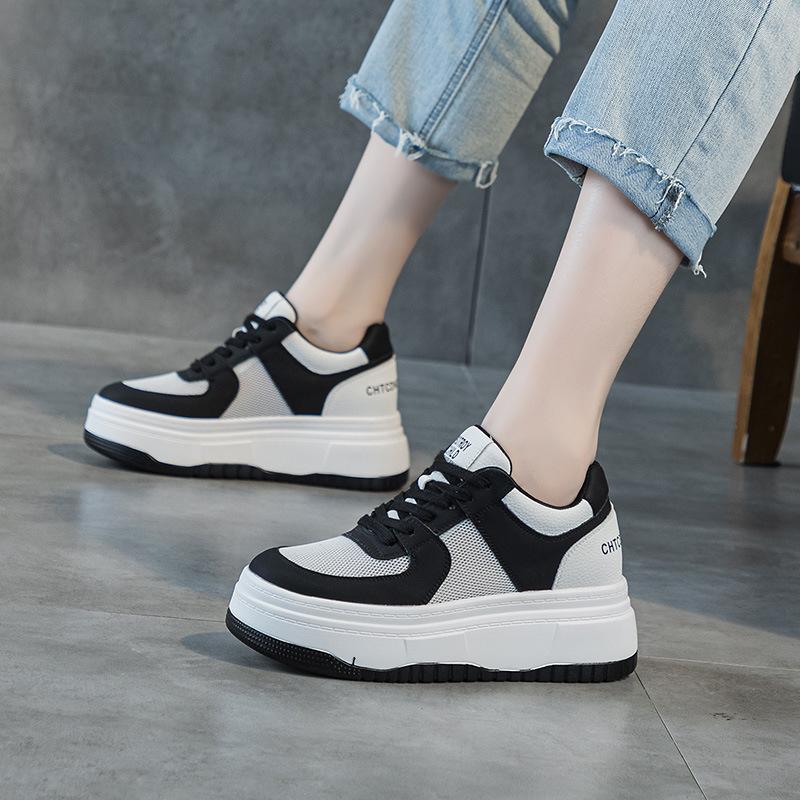 Leather little white shoes women's 2025 spring and summer new mesh breathable sports and leisure shoes thick sole inner height increase 8CM women's s