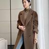 Women's Mid-Length Double-Breasted Llama & Alpaca Wool Coat - Autumn/Winter
