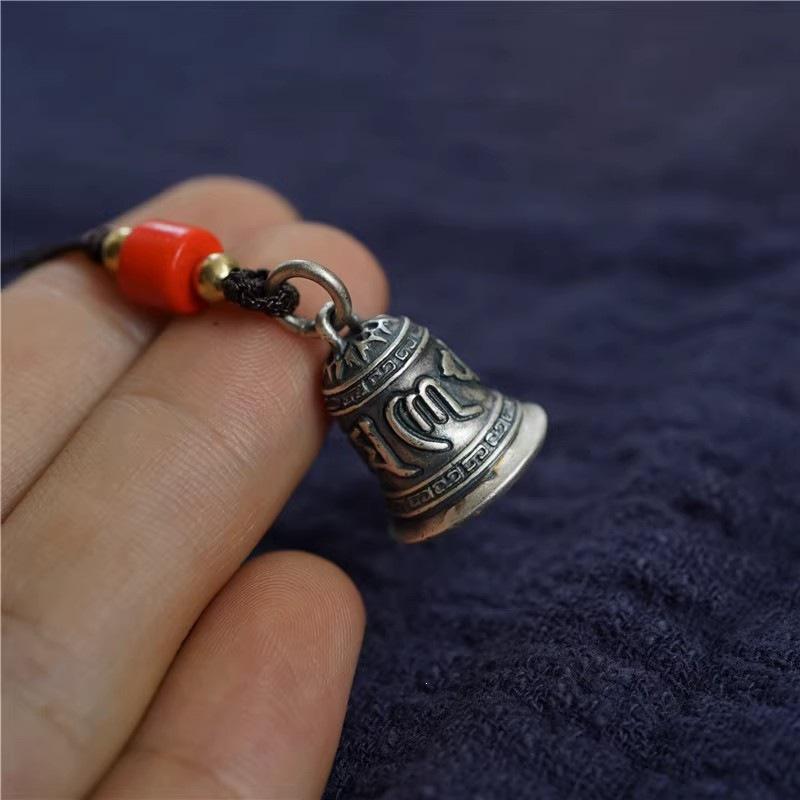 Tibetan Six-Character Mantra Bell Pendant Charm Bracelet with Retro Buddhist Beads.