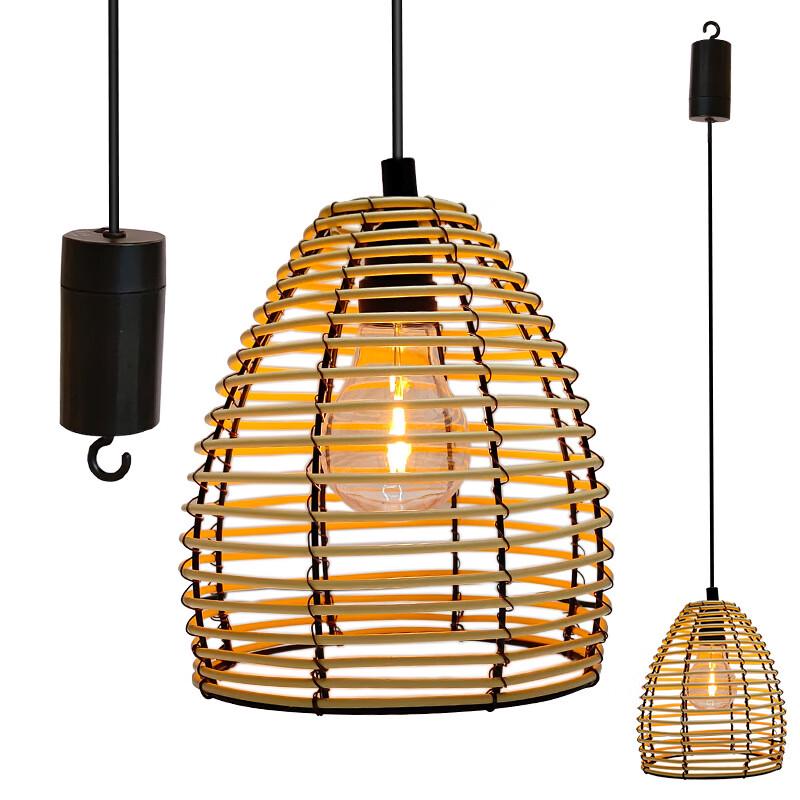 Zewnętrzna pleciona z rattanu lampa wisząca LED z pilotem