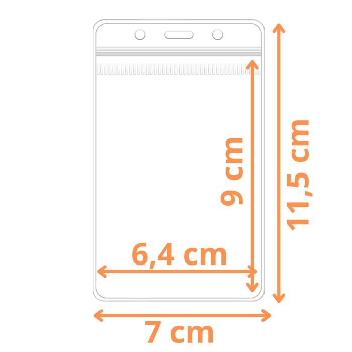 Porte-Badge Souple Transparent à Zip Format Vertical [Lot 100] pour badge visiteur/carte d’accès/cantine/transport Phonillico®